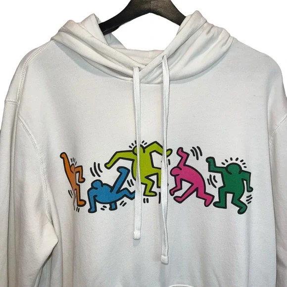 Keith Haring Graphic Hoodie Pullover Sweatshirt Size L Streetwear Artsy W/Flaw - Picture 2 of 10